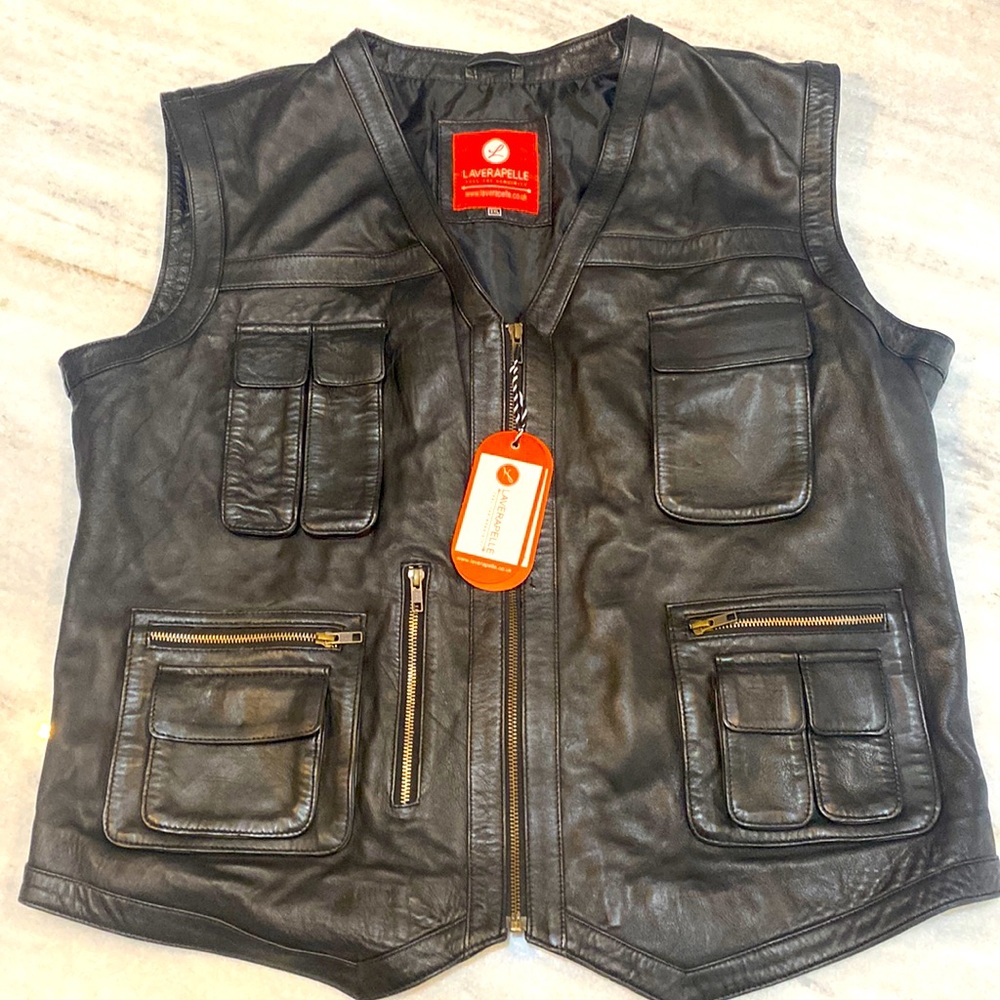 Mens Leverapelle 100% Authentic Lambskin Leather Vest. Black. Size 3XL